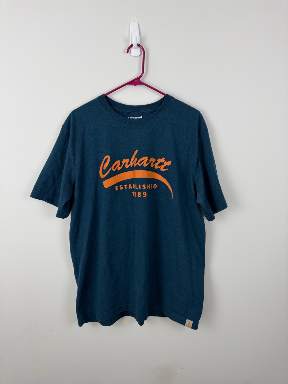 Carhartt Teal Short-Sleeve Tee with Orange Script Logo